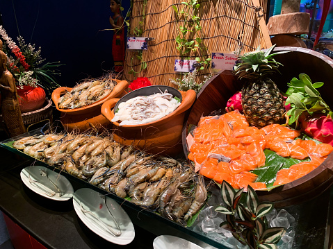 fresh seafood buffet for background