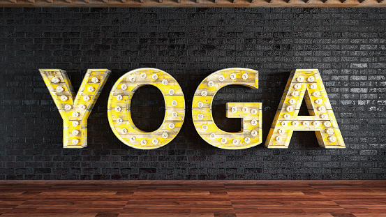 Yoga Studio with Light Bulb Sign. 3d Render