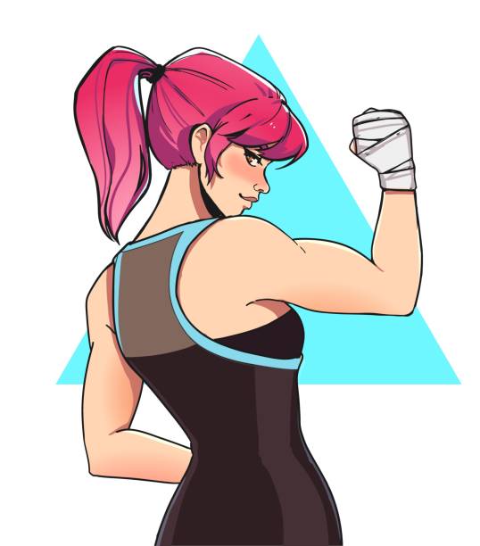 Poster, card or t-shirt print with sporty girl. Trendy anime style vector illustration Poster, card or t-shirt print with sporty girl. Trendy anime style vector illustration boxing sport illustrations stock illustrations