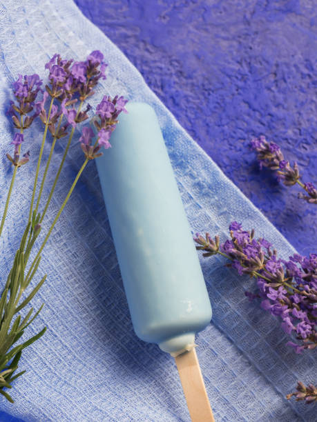 istock Lavender ice cream on purple background with lavender flowers 1159400853