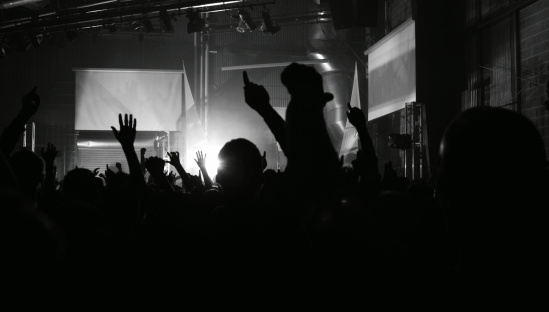 A crowd going crazy during a concert.