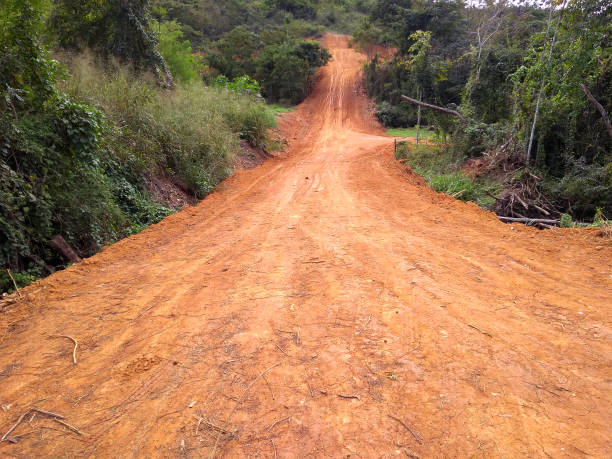 istock Open road ready for paving built for the development of deserted region. front view 1159405672