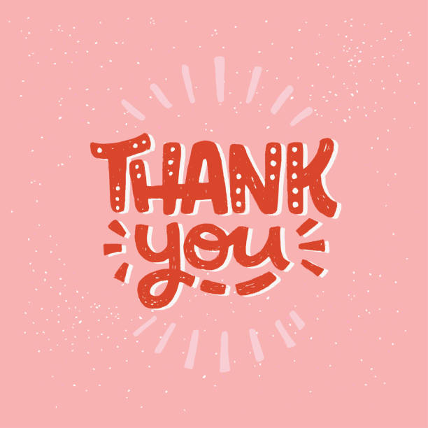 Thank You hand lettering phrase Elegant red lettering phrase Thank You on pastel pink background. Hand drawn gratefulness expression with display letters and scribble elements. Bright typographic inscription for appreciation message thank you phrase stock illustrations