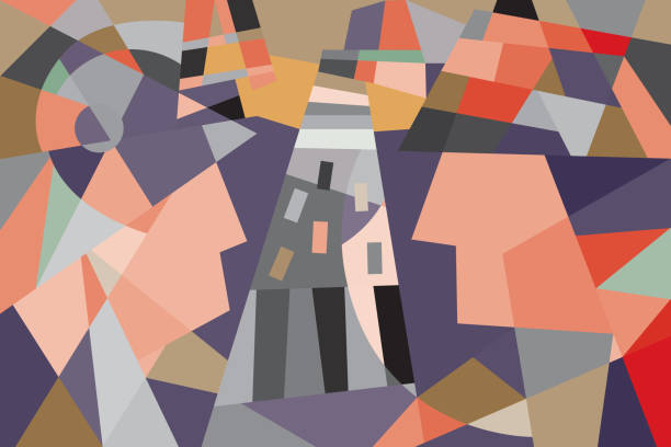 istock Abstract image of a man and a woman in the city 1159406693