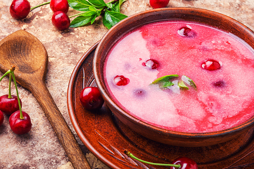 Summer cool soup with cherry.Fruit soup.Summer food