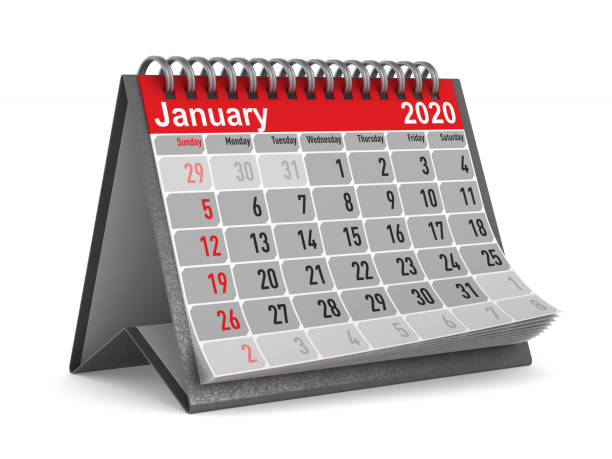 istock 2020 year. Calendar for January. Isolated 3D illustration 1159407225