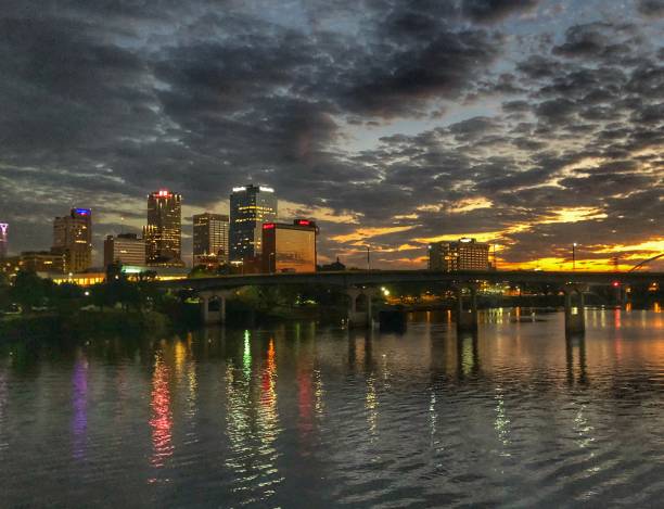 Little Rock Skyline, Summer Sunset A summer sunset creates a beautiful background for the Little Rock Skyline. michael dean shelton stock pictures, royalty-free photos & images