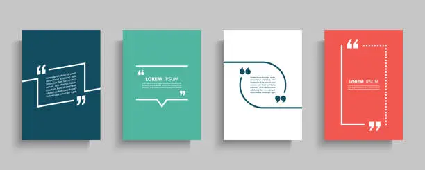 Vector illustration of Quote frames blank templates set. Text in brackets, citation empty speech bubbles, quote bubbles. Textbox isolated on color background.
