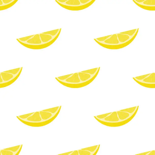 Vector illustration of Seamless pattern with fresh cut slice lemon fruit on white background. Vector illustration for design, web, wrapping paper, fabric, wallpaper.