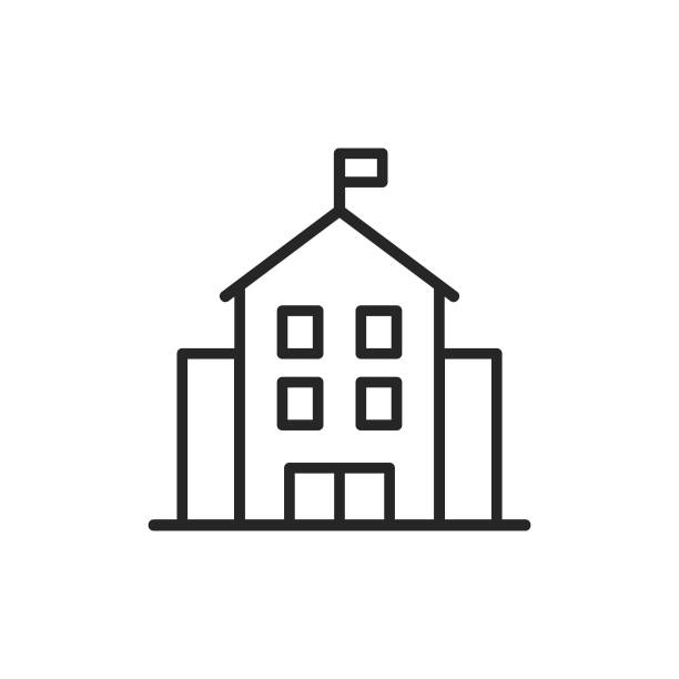 School Building Line Icon. Editable Stroke. Pixel Perfect. For Mobile and Web. School Building Line Icon with Editable Stroke. brick house isolated stock illustrations