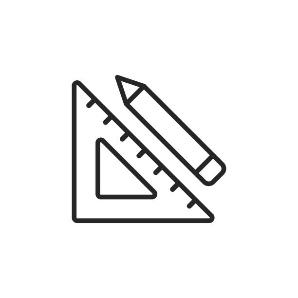 ilustraciones, imágenes clip art, dibujos animados e iconos de stock de establecer cuadrado y lápiz, icono de línea de diseño gráfico. trazo editable. píxel perfecto. para móviles y web. - triangle square equipment work tool