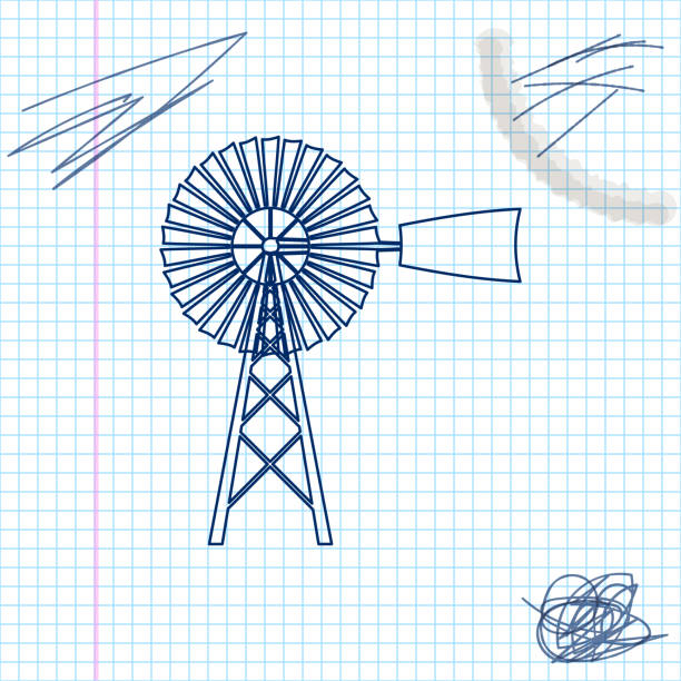 Windmill line sketch icon isolated on white background. Vector Illustration Windmill line sketch icon isolated on white background. Vector Illustration old water well drawing stock illustrations
