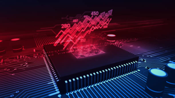 istock CPU on board with stock chart hologram 1159417957