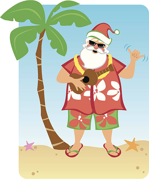 santa's hawaiian weihnachten - vector sand summer smiling stock-grafiken, -clipart, -cartoons und -symbole