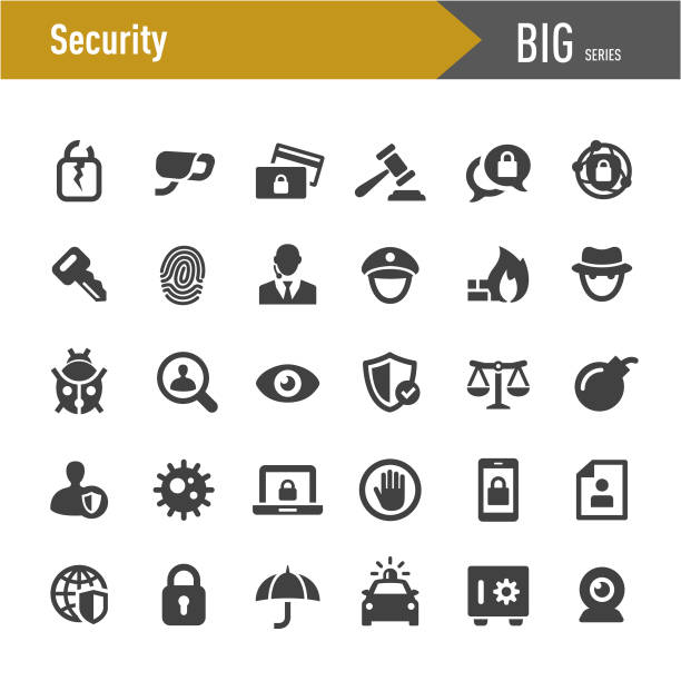ikony zabezpieczeń - big series - surveillance human eye security privacy stock illustrations