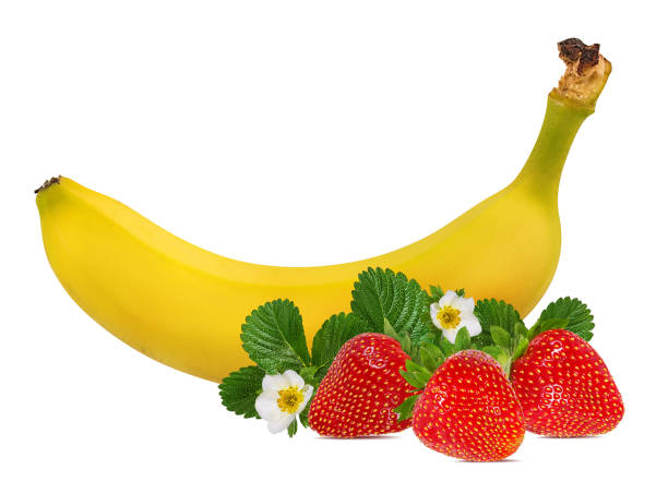 istock Bananas and strawberries isolated on white background with clipping path 1159423719