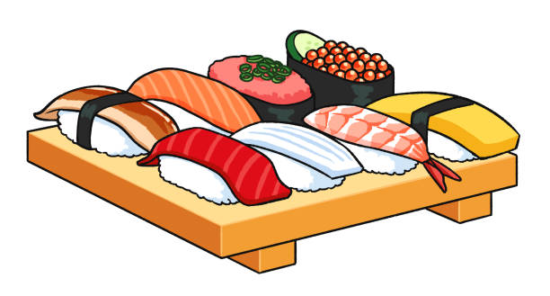 Illustration of sushi for one person Vector Illustration of various sushi for one person cartoon of the sushi plate stock illustrations