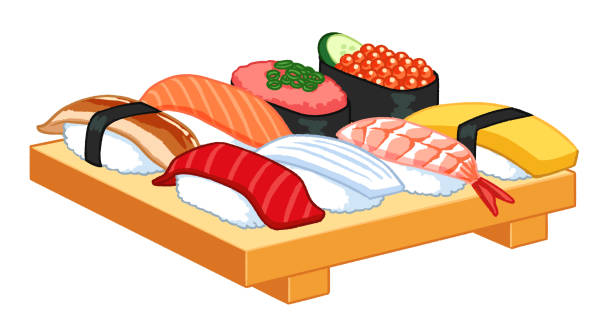 Illustration of sushi for one person Vector Illustration of various sushi for one person cartoon of the sushi plate stock illustrations