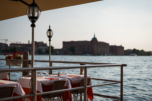 Venice Italy - city detail Venetian dining restaurant with a view