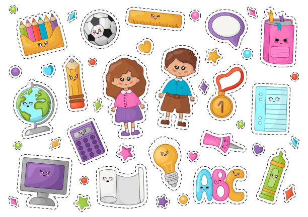 zurück zur schule kawaii - symbol computer icon baby child stock-grafiken, -clipart, -cartoons und -symbole