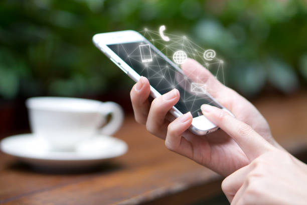 istock Woman hand using smart phone, Contact us connection concept 1159426707