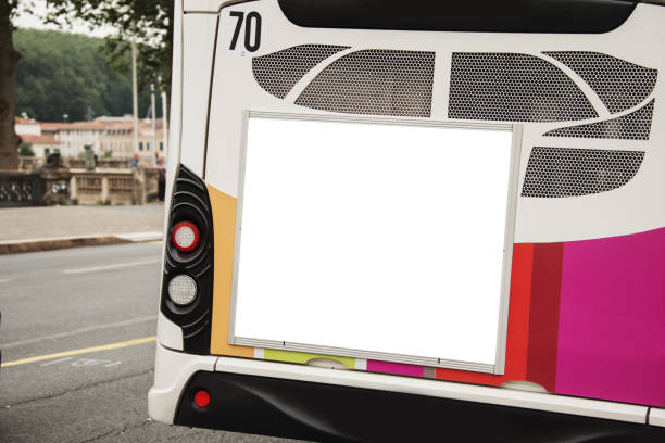 istock Rear view of bus with billboard 1159427512