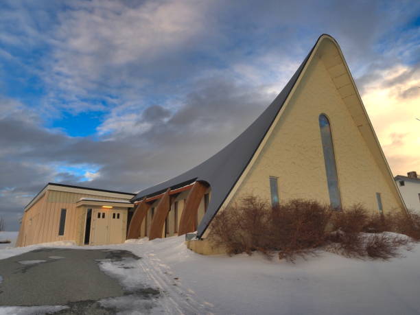 Church in the village of Sommaroy On the island of Sommaroya, Troms County, Norway sommaroy stock pictures, royalty-free photos & images