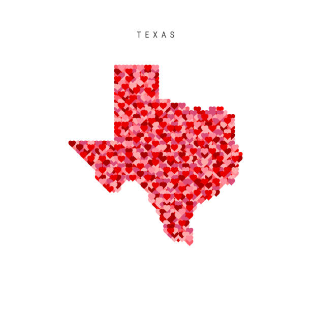 I Love Texas. Red Hearts Pattern Vector Map of Texas I Love Texas. Red and Pink Hearts Pattern Vector Map of Texas Isolated on White Background. heart of texas stock illustrations