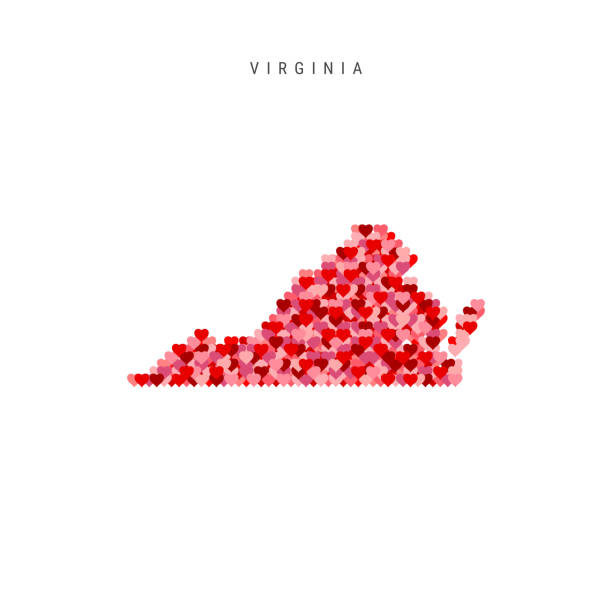 illustrations, cliparts, dessins animés et icônes de j'adore virginia. carte de vecteur de modèle de coeurs rouges de la virginie - virginie état des états unis
