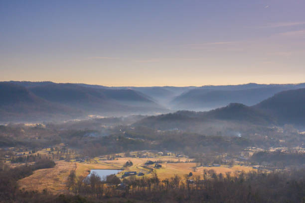 Morning Fog Hangs in Kentucky Valley in winter