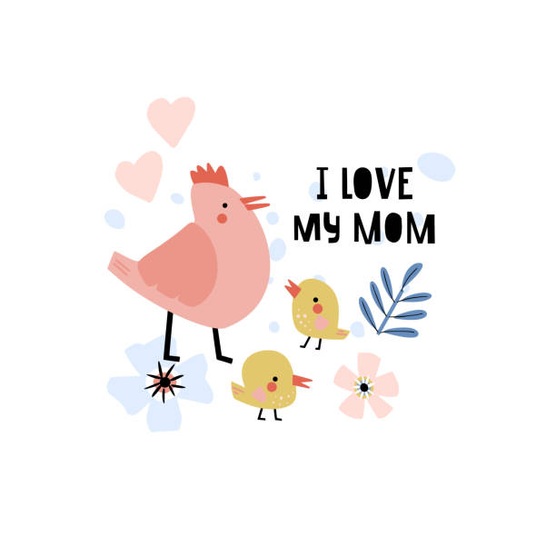 illustrazioni stock, clip art, cartoni animati e icone di tendenza di sfondo con famiglia di polli e testo - bird spring family cartoon