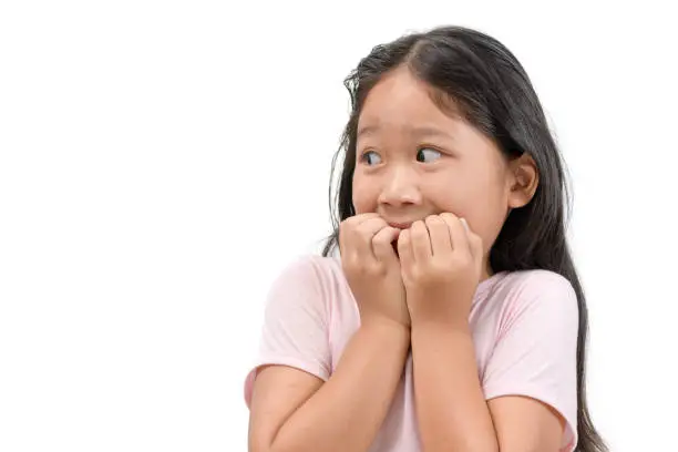 Photo of portrait of shocked or scared kid girl isolated