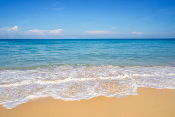 istock Beach sand and blue sea in blue sky 1159438290