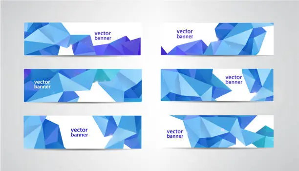 Vector illustration of Vector Set of banners with polygonal geometric background, facet, low poly, triangles headers, covers