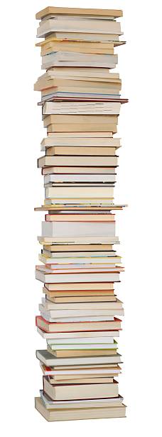 istock Tall pile of books against white background 115944304