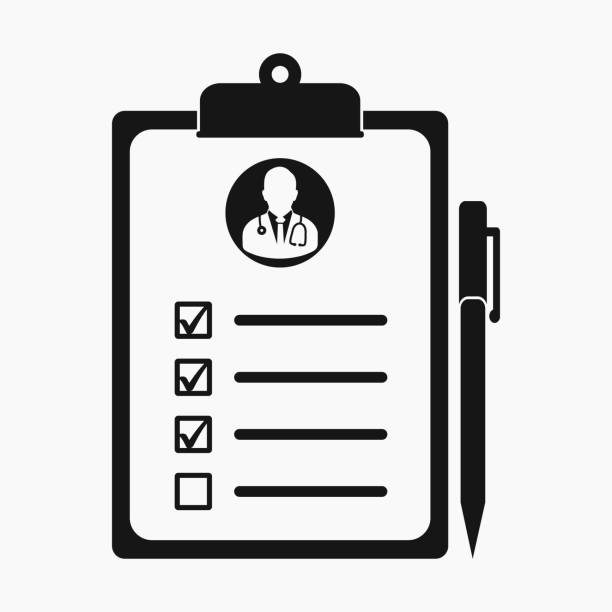 Medical Test Report Icon on clipboard symbol. Flat style vector EPS. Medical Test Report Icon on clipboard symbol. Flat style vector EPS. audio storage media stock illustrations