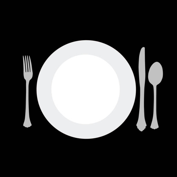 illustrazioni stock, clip art, cartoni animati e icone di tendenza di scegli le tue armi - eating utensil plate black background empty