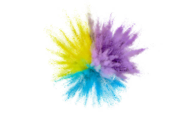 istock Colored powder explosion on white background. Abstract closeup dust on backdrop. Colorful explode. Paint holi 1159445134