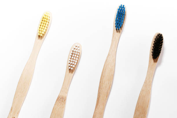 Bamboo toothbrushes stock photo