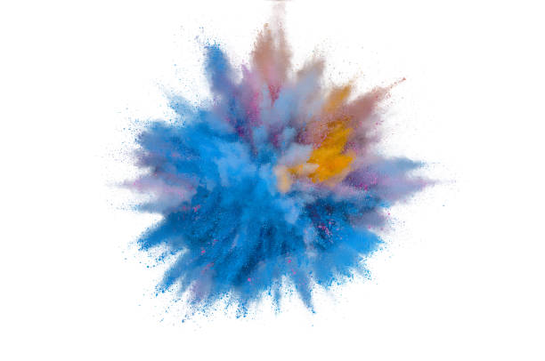 istock Colored powder explosion on white background. Abstract closeup dust on backdrop. Colorful explode. Paint holi 1159446102