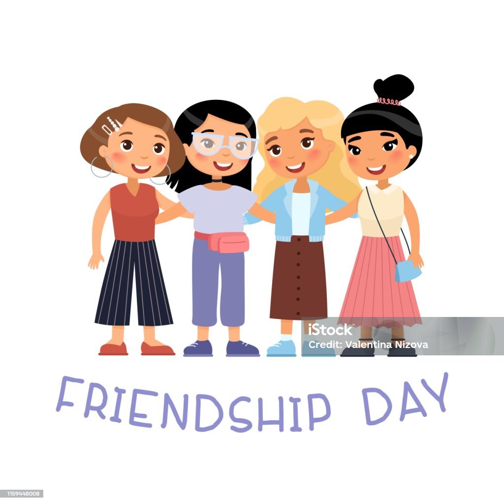 Friendship Day Four Young International Women Friends Hugging ...
