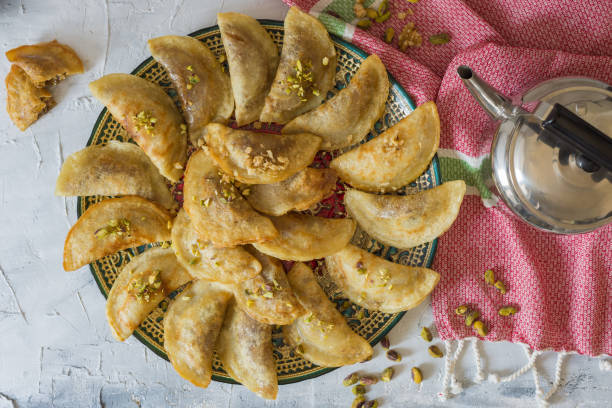 Arabic Traditional dessert Qatayef or Atayef stock photo
