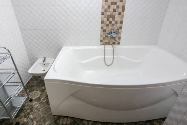 Bathroom interior with a huge bathroom stock photo