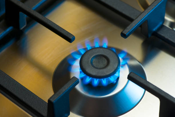 Gas Burner on a Gas Stove Close-up stock photo