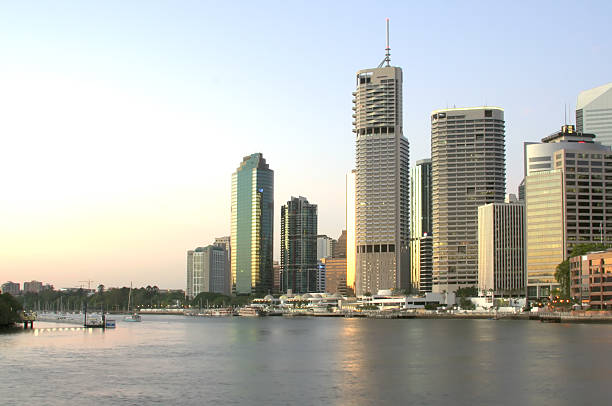 Brisbane city skyline viewed from the side of Brisbane river
