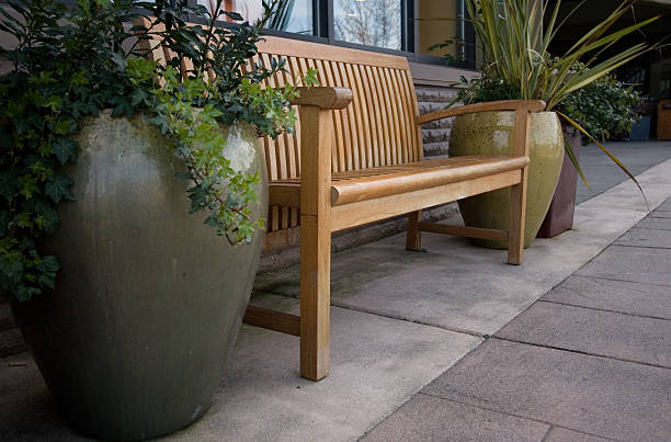 istock Wooden bench to have coffee 115945590