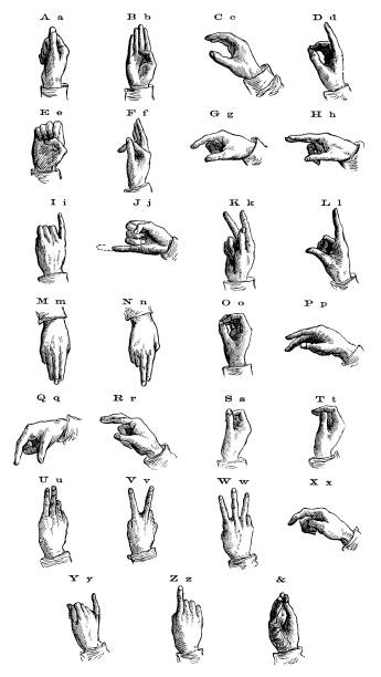 язык ж�естов с 1873 года - american sign language stock illustrations