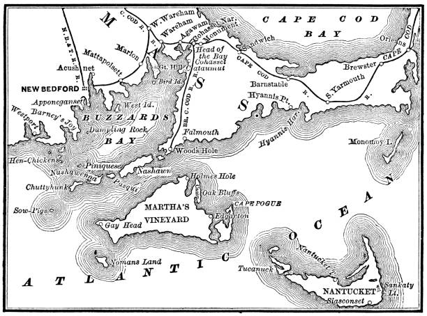 버저즈 베이 1873 - massachusetts map cartography nantucket stock illustrations