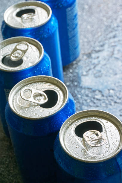 istock Close up of blue soda cans with open pull tab 1159456319
