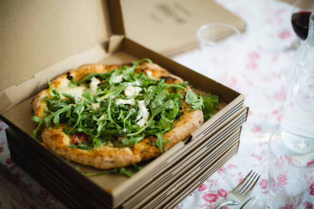 Pizza for dinner food, pizza, pizza box, delivery, arugula arugula photos stock pictures, royalty-free photos & images